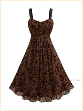 Plus Size Gothic Vintage Sleeveless Overlay A-Line Midi Mesh Dress